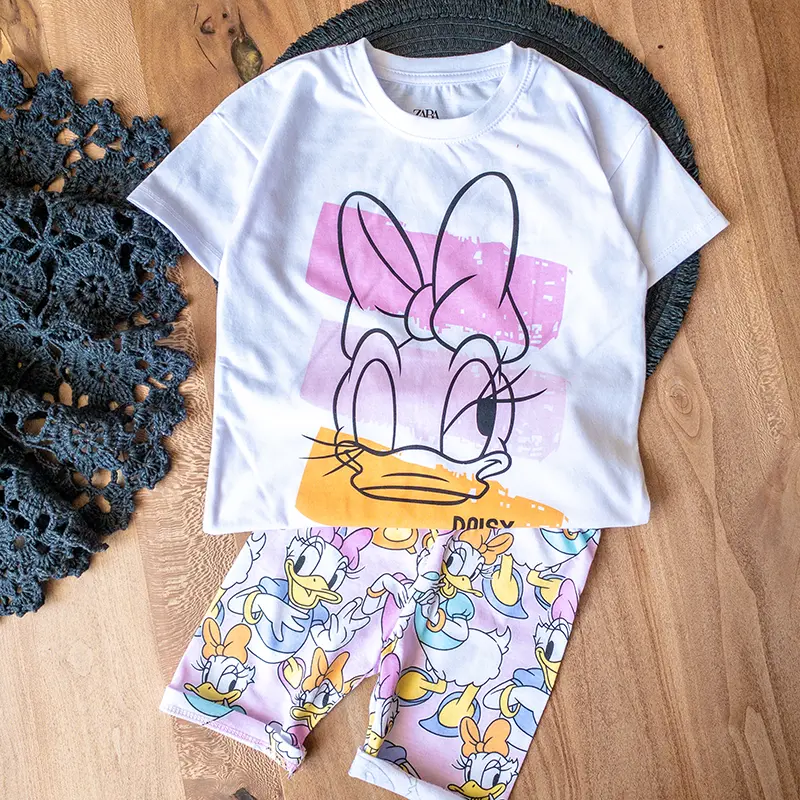 ست تیشرت و شلوارک زارا دخترانه صورتی با طرح دیزی