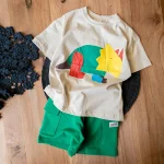 ست کامل تیشرت و شلوارک کرم‌سبز زارا دایناسور