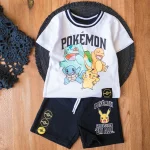 ست کامل تیشرت و شلوارک بچه‌گانه سفید زارا با طرح پوکمون کارتونی