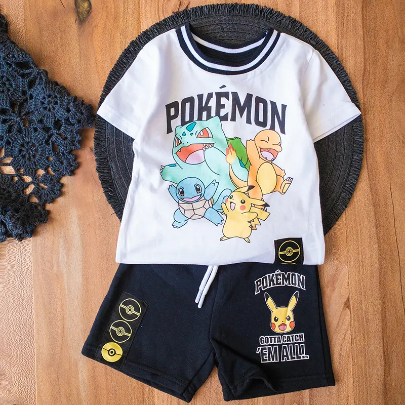 ست کامل تیشرت و شلوارک بچه‌گانه سفید زارا با طرح پوکمون کارتونی