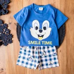 ست راحتی کودکانه با تیشرت و شلوارک آبی و طرح سنجاب