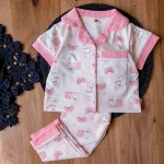 ست راحتی کودکانه جلو‌دکمه‌ای با طرح خرگوش و پاپیون