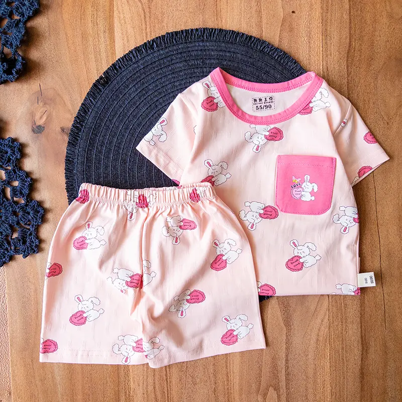 ست راحتی کودکانه با تیشرت و شلوارک سرخابی و طرح خرگوش