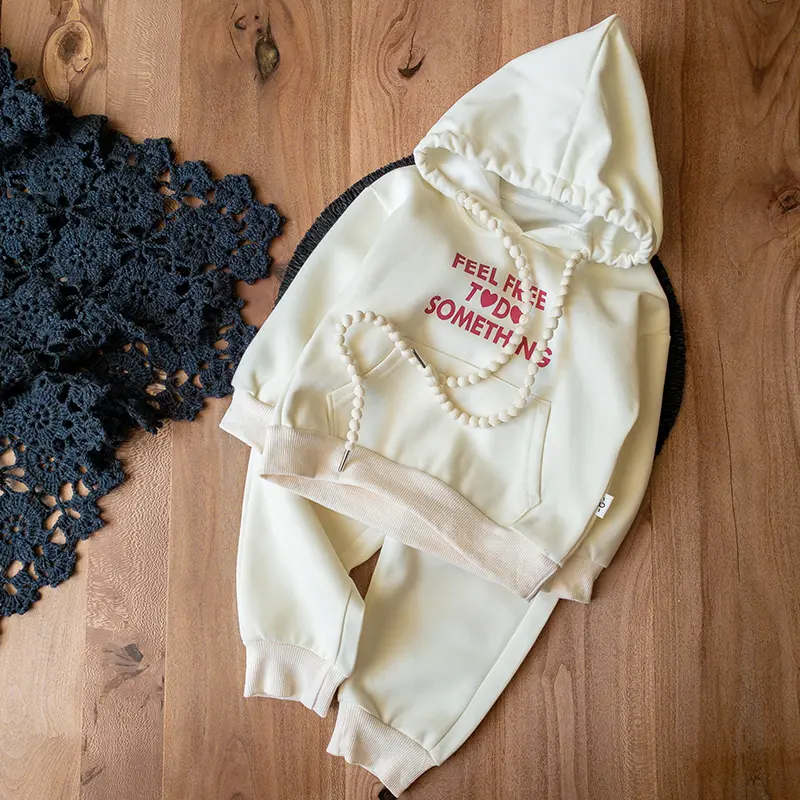 ست هودی و شلوار شیری دخترانه