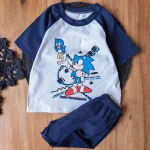 1. ست راحتی کودکانه با تیشرت و شلوارک سرمه‌ای و طرح سونیک