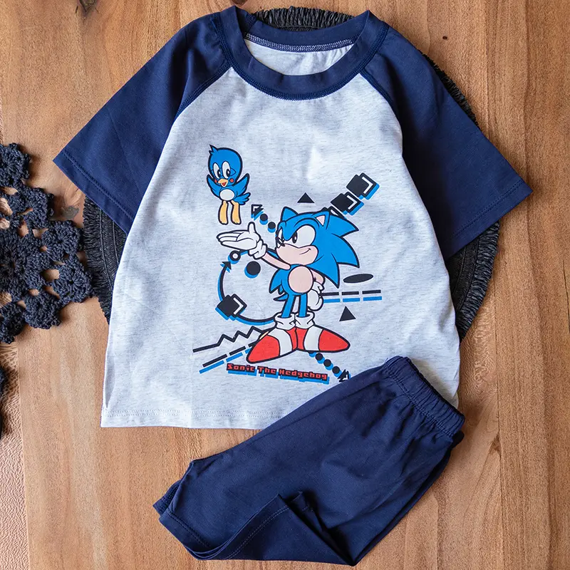 1. ست راحتی کودکانه با تیشرت و شلوارک سرمه‌ای و طرح سونیک