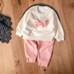 ست دو‌تکه دخترانه صورتی با طرح پاپیون