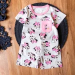 ست راحتی کودکانه با تیشرت و شلوارک صورتی و چاپ مینی‌ماوس