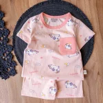 ست راحتی دخترانه با تیشرت و شلوارک صورتی و طرح اسب تک‌شاخ