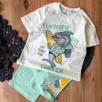 ست تیشرت و شلوارک سبز با طرح کوسه