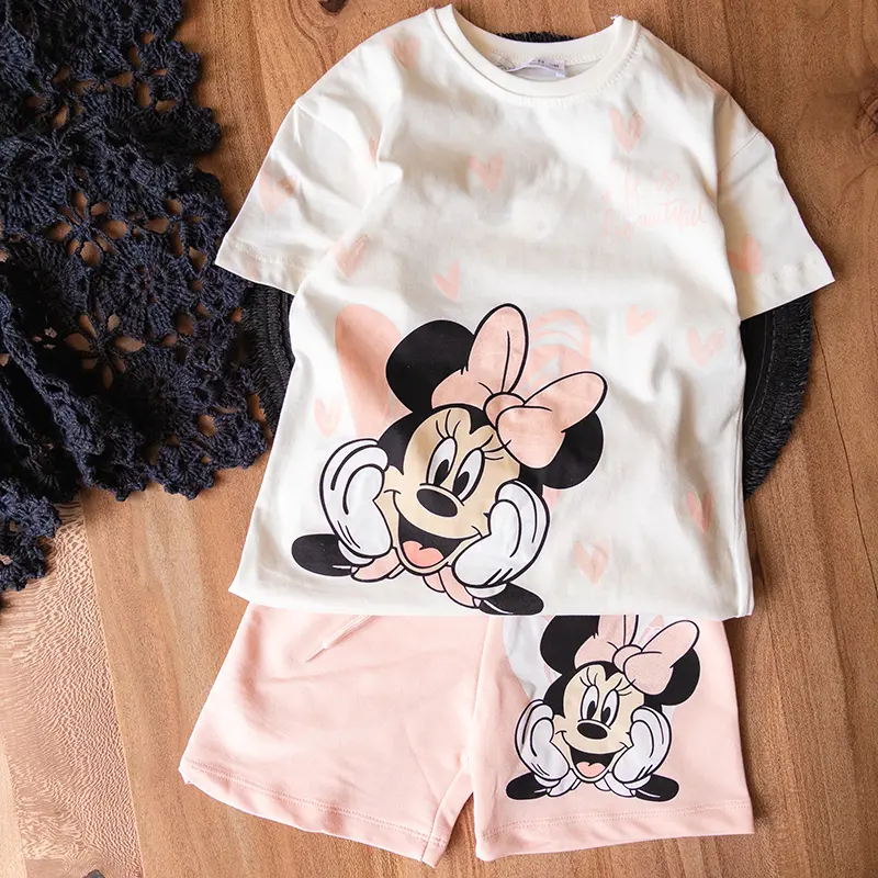 ست کامل تیشرت و شلوارک صورتی زارا با طرح میکی موس