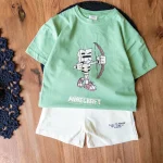 ست تیشرت و شلوارک زارا سبز با طرح ماینکرفت