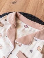 ست راحتی جلو دکمه‌ای خرسی کرم با طرح قلب - Image 2