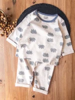 لباس راحتی پسرانه طوسی با یقه گرد و طرح فیل کارتونی