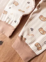 ست راحتی یقه گرد طرح خرس و قلب کرم - Image 3