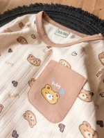 ست لباس کودک نخی با طرح خرس کارتونی و قلب روی زمینه کرم