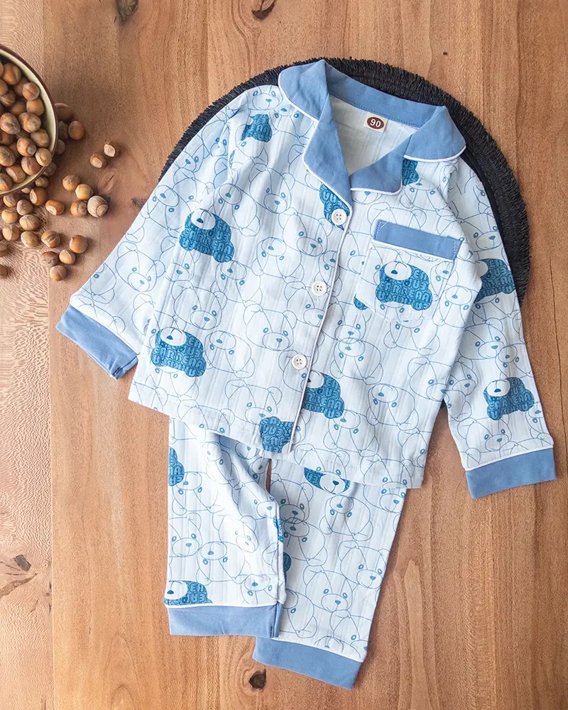 لباس راحتی بچگانه آبی با چاپ فانتزی کله خرس برای استفاده روزمره