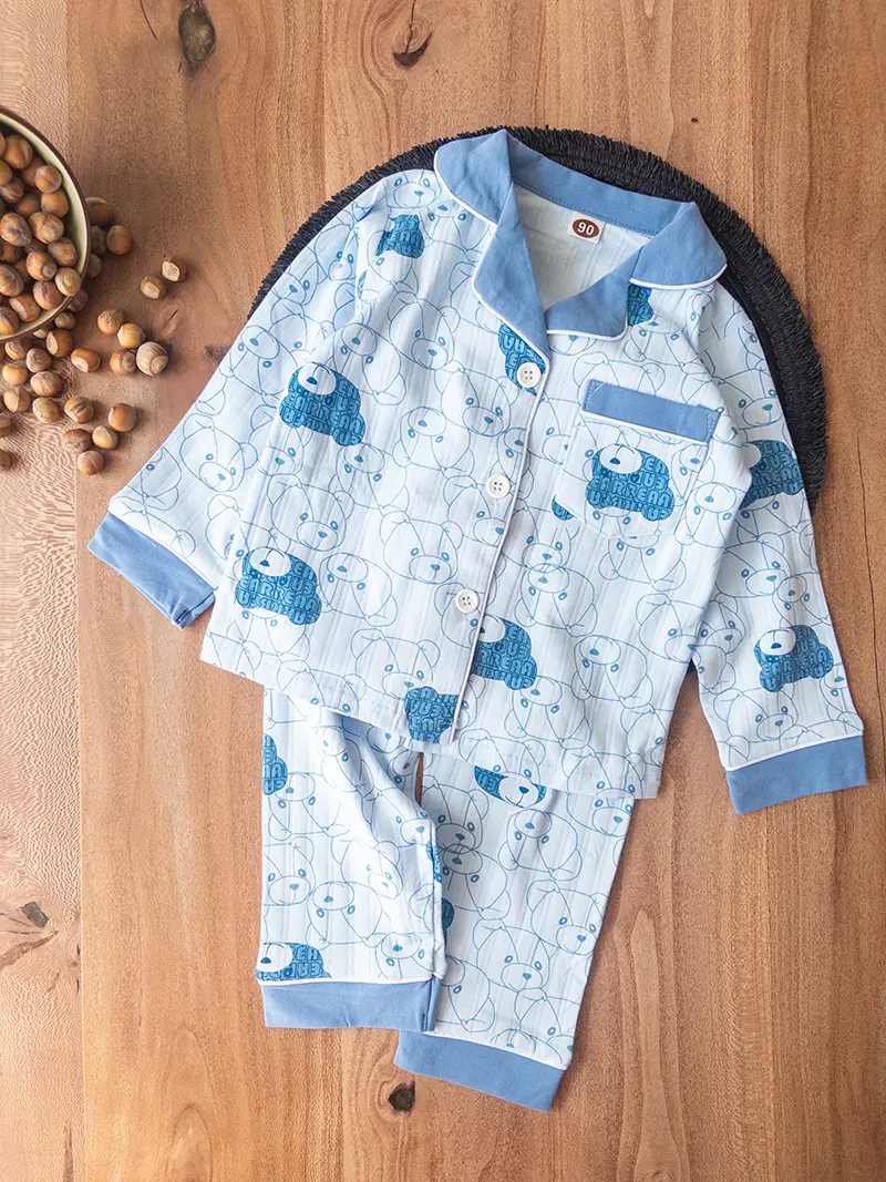 لباس راحتی بچگانه آبی با چاپ فانتزی کله خرس برای استفاده روزمره