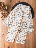 لباس راحتی بچگانه جلو دکمه‌ای با طرح سگ‌های متنوع و شلوغ