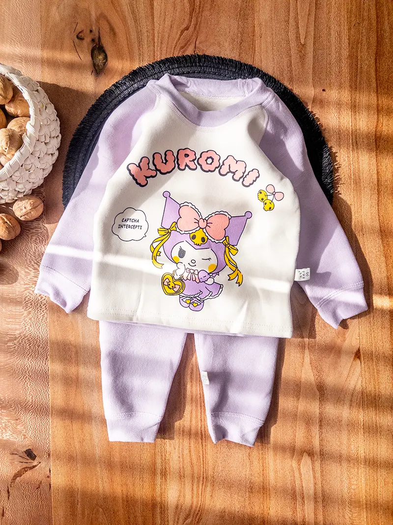 ست بلوز و شلوار دخترانه تو‌کرک با طرح کرومی و رنگ بنفش