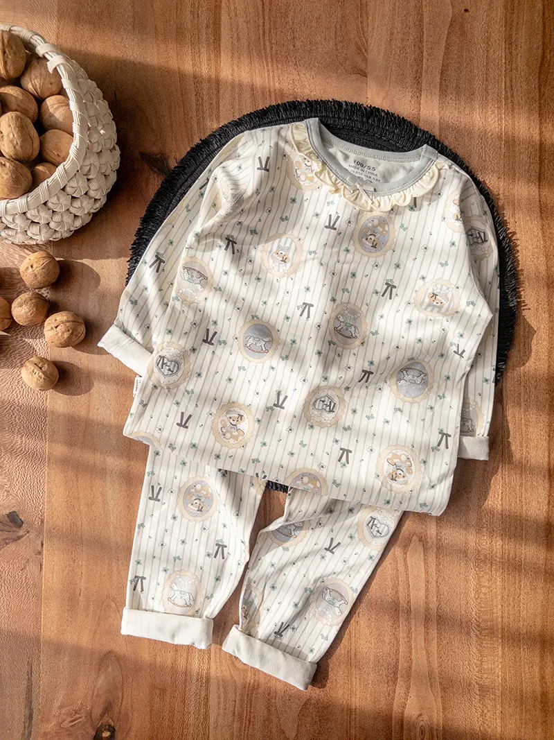 ست راحتی دخترانه با طرح خرس تدی قاب‌دار و یقه چین‌چین فانتزی