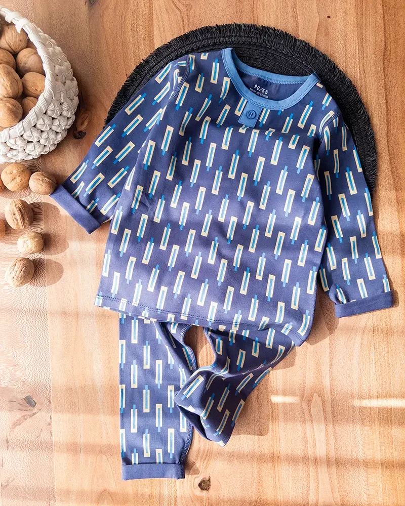 لباس خانگی بچگانه نخی با طراحی راه‌راه و رنگ سرمه‌ای