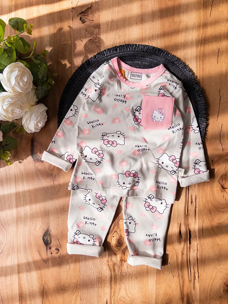 gray-pink-kitty-crewneck-loungewear لباس راحتی یقهگرد کیتی طوسی صورتی