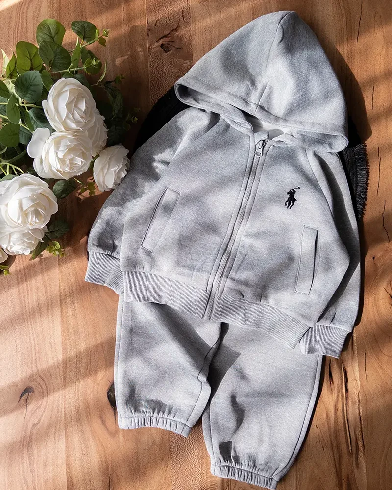 ست سویشرت و شلوار پولو طوسی کلاه‌دار